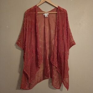 FRANCESCA'S Boho‎ Rusty Orange Floral Mandela Sheer Velvet Duster Cover-Up OSFA